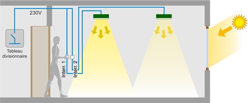 &eacute;clairage diff&eacute;renci&eacute; dans les surfaces occup&eacute;es du b&acirc;timent intelligent.