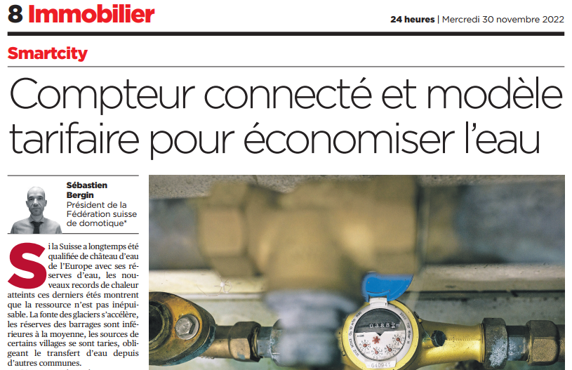 Lire la suite à propos de l’article Article 24heures du 30 novembre 2022 – Compteur connecté et modèle tarifaire pour économiser l’eau